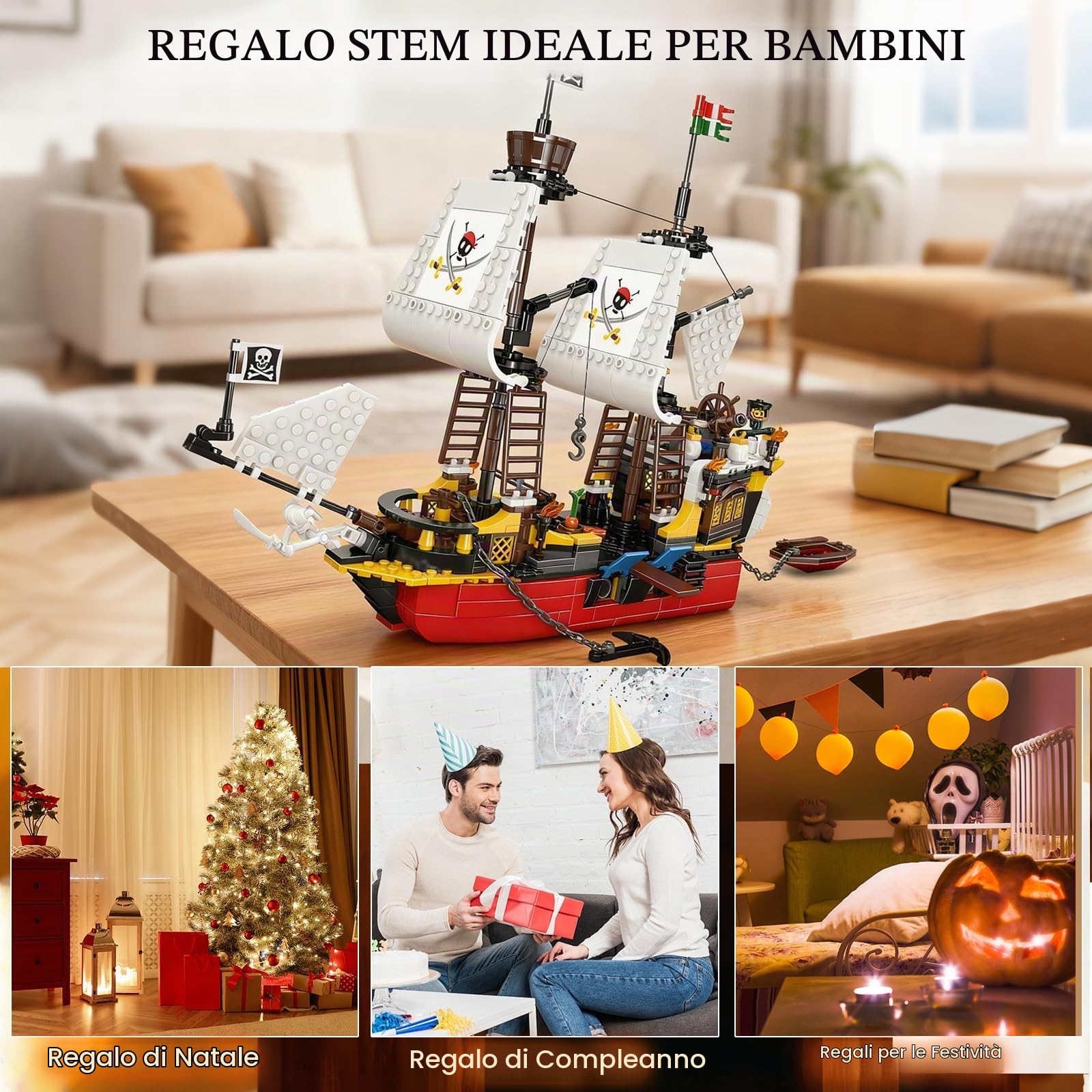 Sosuy Costruzioni per Bambini Nave Pirata, Brigantino Redbeard's Revenge Giocattoli Ragazzi 8+, Regali di Natale Compleanno Ragazzi Bambini Ragazze Teen Adulti 928 PZ