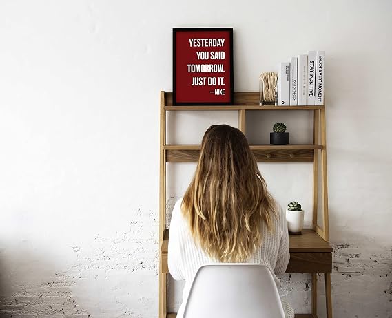 Inkdotpot Motivational Wall Art, Yesterday You Said Tomorrow. Just Do It.-Nike 8x10-inch Inspirational Success Quotes Home/Office Gift Wall Decor Print, 1-Pack, With BLACK FRAME