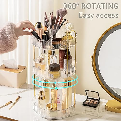 Miniatura 10 de Organizador de maquillaje giratorio de 360, almacenamiento de maquillaje de gran capacidad, organizador de perfumes de 2 niveles, organizador de