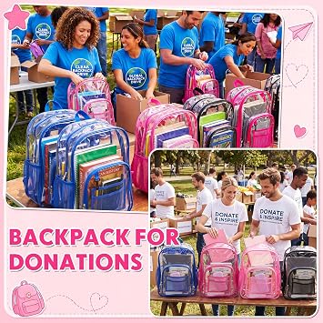 Sanwuta 17 Inch Clear Backpack Bulk for Students, Heavy Duty PVC Transparent Backpack Stadium Approved Bookbag, 4 Colors, 13 x 7 x 17 inches/ 33 x 17 x 43 cm, Clear
