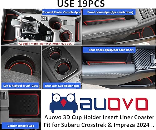 Vista 16 de Auovo Insertos para portavasos compatibles con Subaru Crosstrek Impreza 2024 2025, accesorios de silicona personalizados para portavasos de Rojo