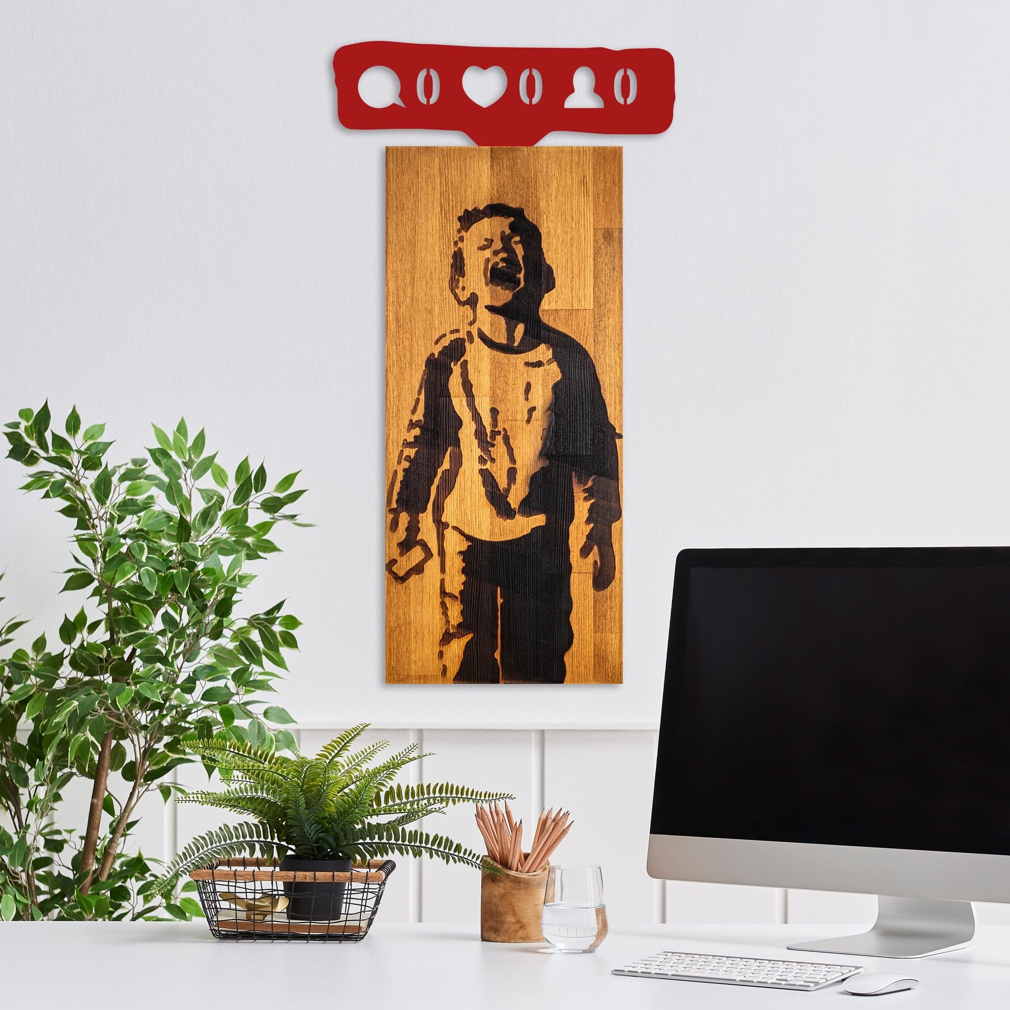 Objet d'art mural en bois Wallity noyer et rouge pour sublimer l'ambiance de votre maison
