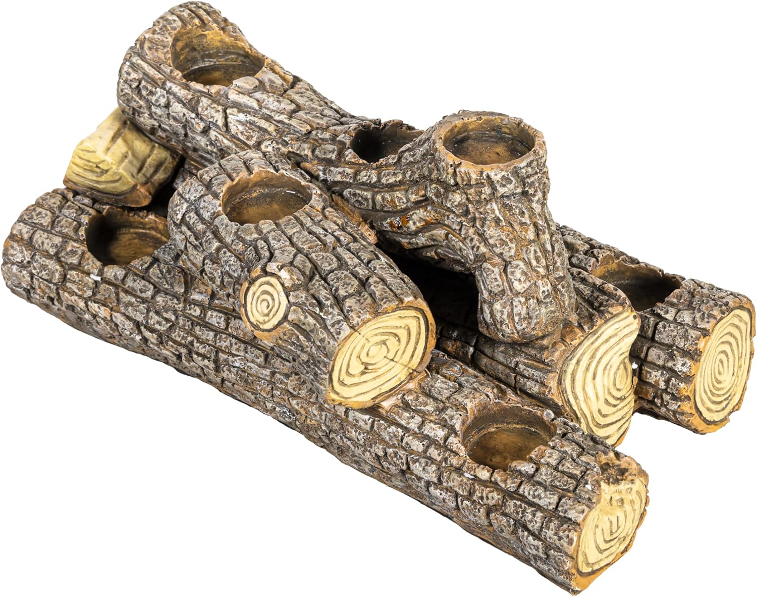 Plow & Hearth Faux Oak Wood Resin Logs Candle Holder for Fireplace | Romantic Ambiance Without Heat or Mess | Holds 8 Tea Lights| Realistic Sculpted Logs | 15" L x 9" W x 5" H