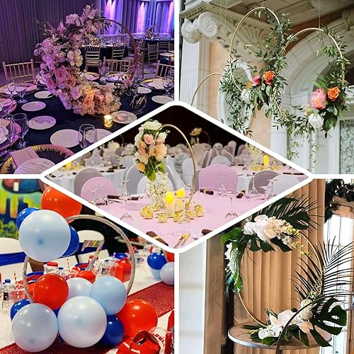 Miniatura 5 de Efavormart - Centro de mesa redondo de metal dorado de 36 pulgadas, marco de corona floral de mesa de pie