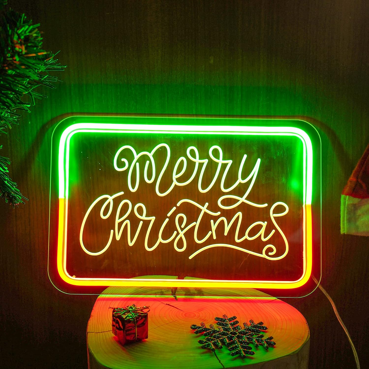 Merry Christmas Neon Sign for Home Bedroom Decor,Merry Christmas Neon Light Sign for Christmas Party Home office Bar Pub Club Decoration Wall Hanging Art Banner Gift (Red+ Warm White)