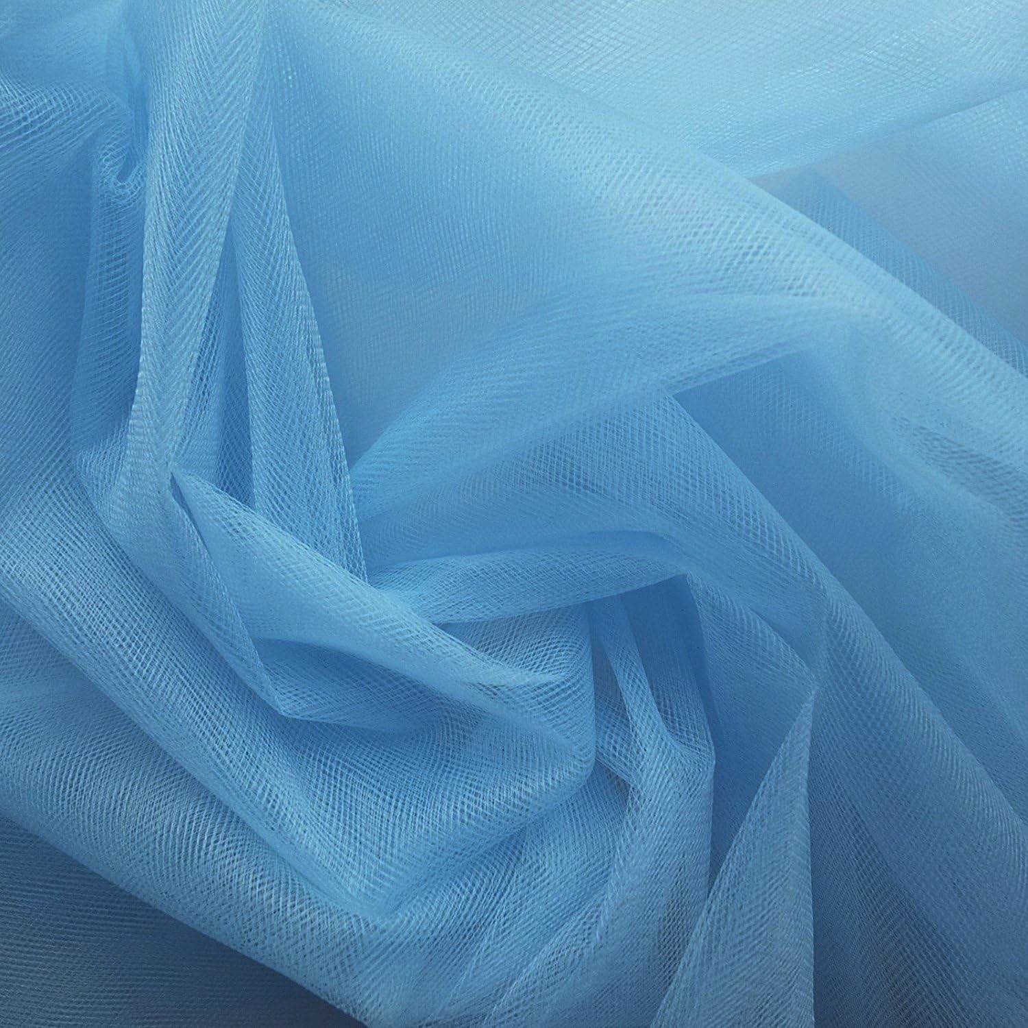1m | Light Blue Stiff Net Tutu Tulle Fabric Sky Blue/Mid Blue Mesh Material Wedding Veil Bridal Dress Material Sold By 1 Metre Unit