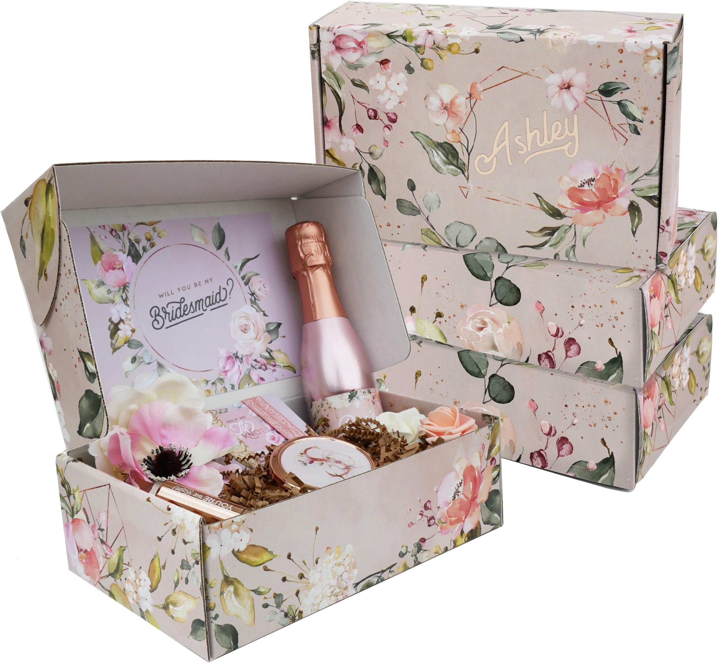 Sincerely, Me Empty Personalized 'Will You Be My Bridesmaid' Proposal Box with Bridesmaid Proposal Card, Matron, or Maid of Honor Proposal Card (Empty Box with Name - Ivory and Blush)