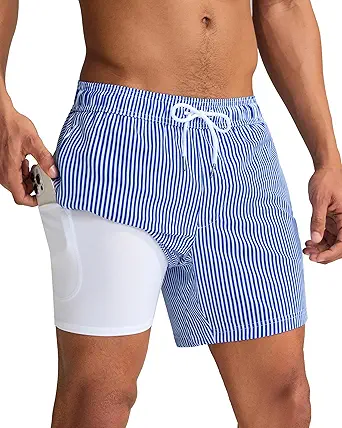 Maamgic Men's Swim Trunks with Compression Liner, 5 Inch, Quick Dry Bathing Suit with Zipper Pockets