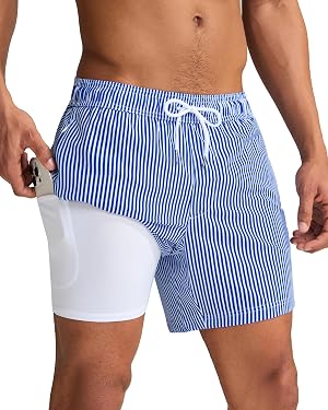 maamgic Mens Swim Trunks with Compression Liner 5 Inch Quick Dry Bathing Suit with Zipper Pockets No-Chafing Swim