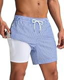 Mens Swim Trunks with Compression Liner 5 Inch&comma; Quick Dry Bathing Suit with Zipper Pockets&comma; No-Chafing Swim Shorts