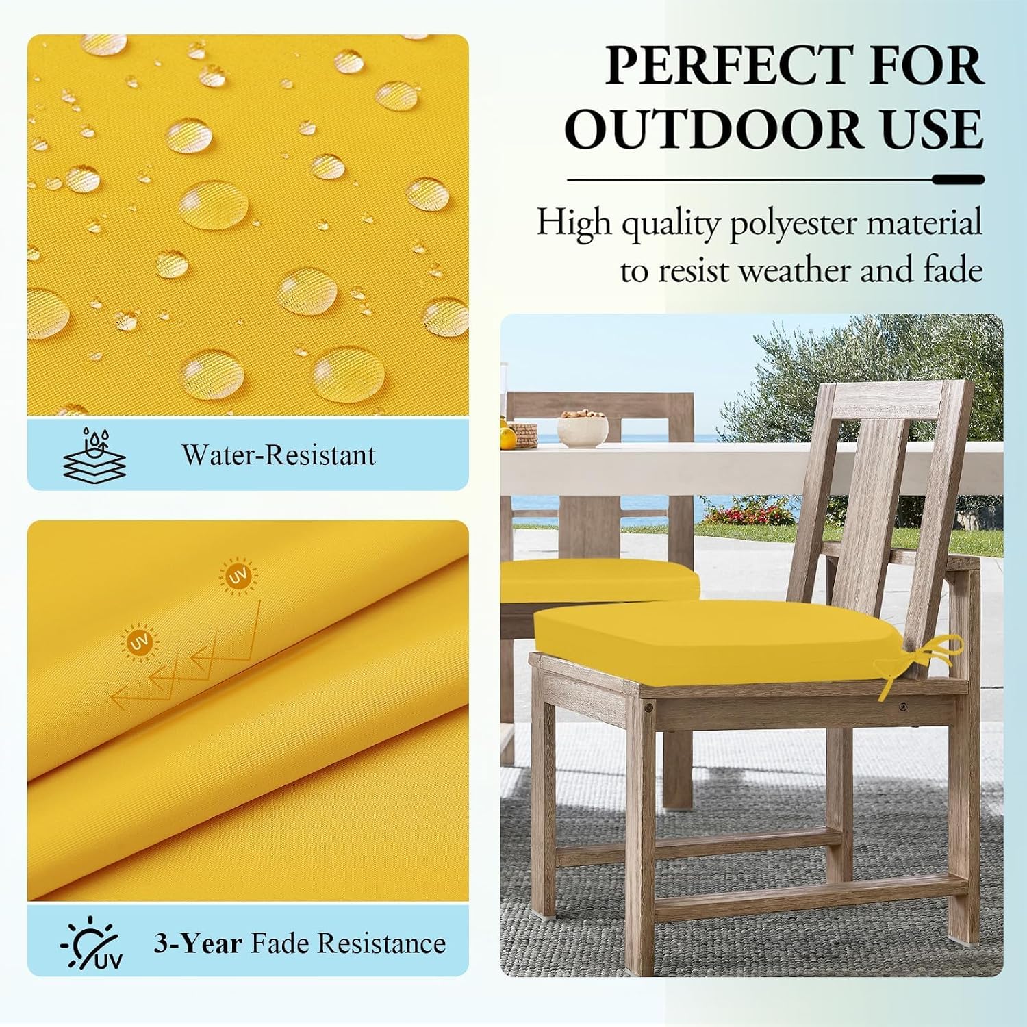 Wellsin Outdoor Chair Cushions for Patio Furniture, 3-Year Color Fastness Patio Chair Cushions Set of 4, Water Resistant Round Corner Outdoor Seat Cushions 17"X16"X2", Yellow
