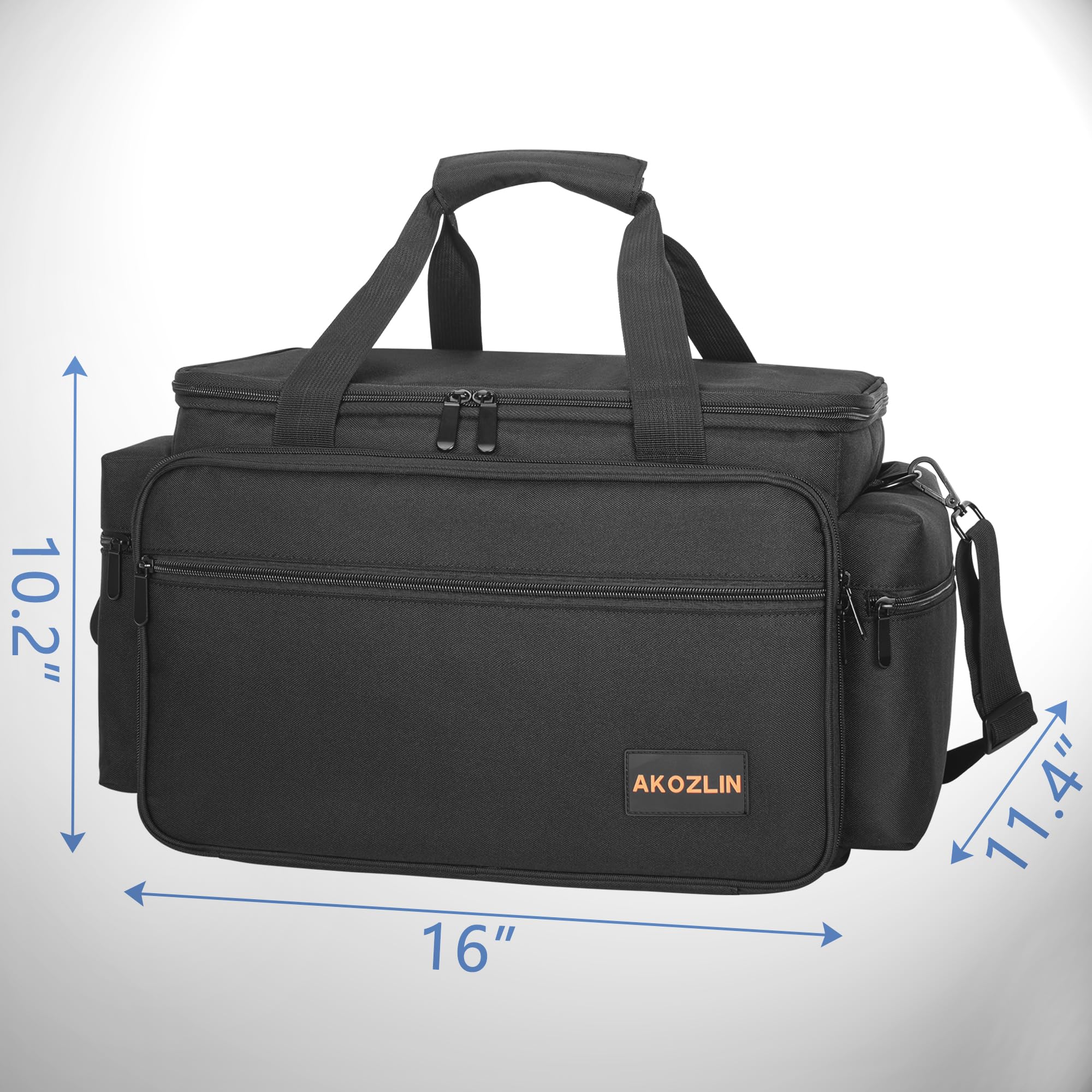 AKOZLIN Borsa per file da DJ con divisori staccabili e tasche inferiori per cavi per musicisti, borsa da viaggio per laptop da 15", attrezzatura professionale per DJ, strumenti audio e accessori per