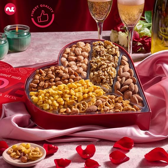 NUT CRAVINGS - Fathers Day Treats, Gift For Dad, Mixed Nuts Heart Shaped Gift Basket, Love in A Box (6 Assortments, 2 LB) Romantic Food Arrangement, Healthy Snack Care Package, Food Assortments