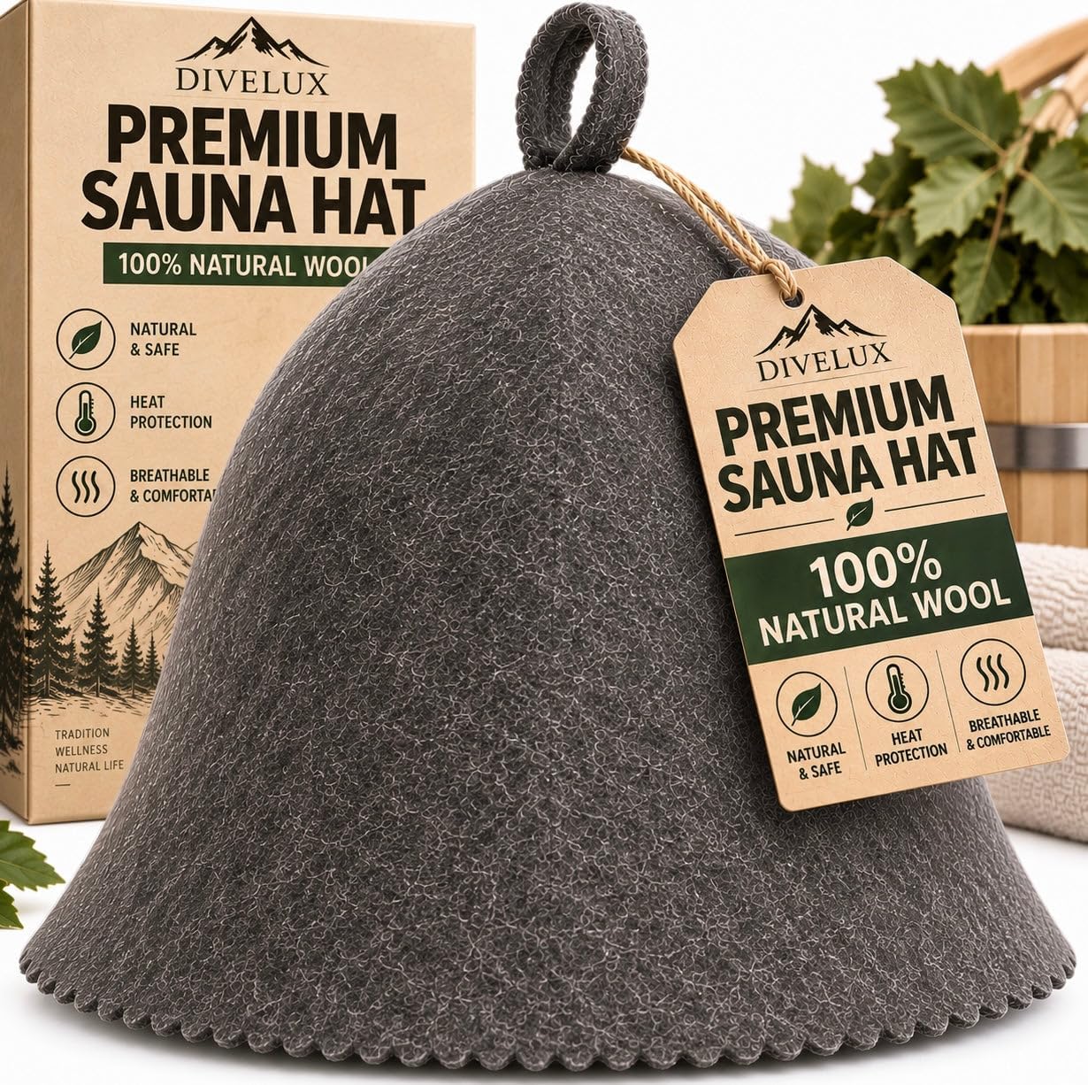 Premium Sauna Hat – 100% Natural Wool, Handmade Sauna Headwear for Men and Women – Eco-Friendly, Breathable