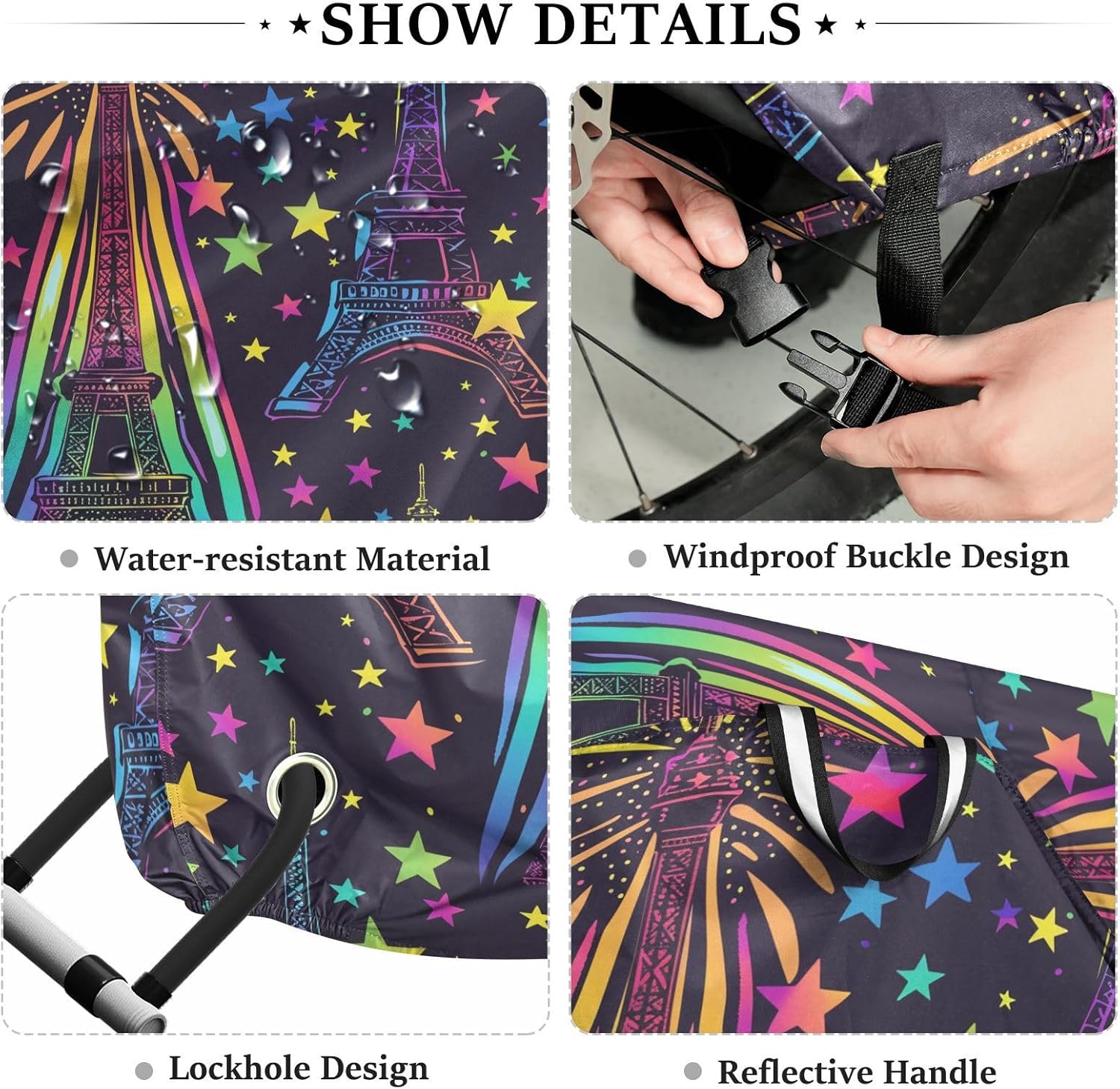 ALAZA Rainbow Eiffel Tower Stars Bike Cover Waterproof Outdoor Ebike Bicycle Covers Tarp Protection for 1/2 Bikes, Sun UV Dust Wind Proof