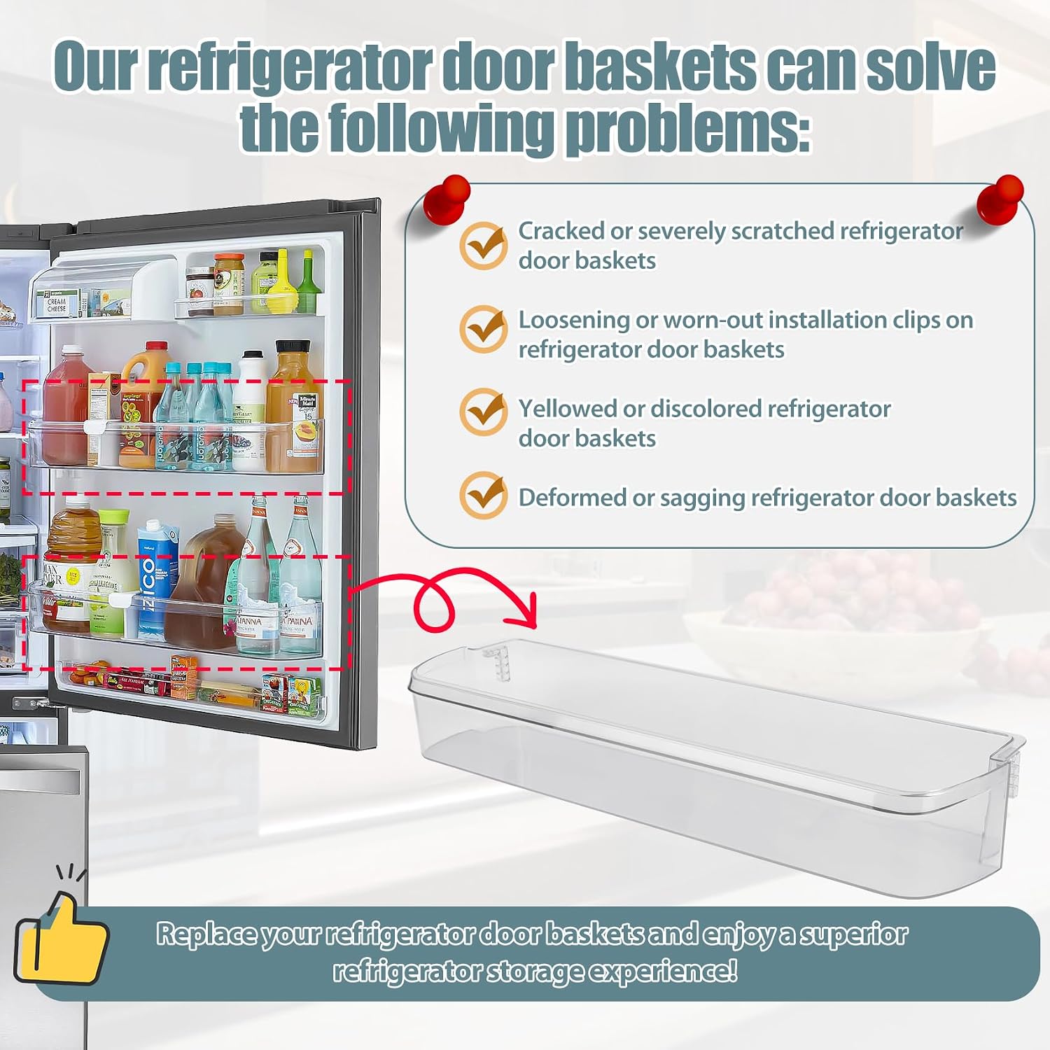 Upgraded MAN62749601 Refrigerator Door Basket for LG LDC24370ST LDCS24223S LBC24360ST Kenmore 79579042310 79579043310 Fridge Door Shelf Bin, Replaces EAP10066452 MAN627496 PS10066452 AP5957271 3194321