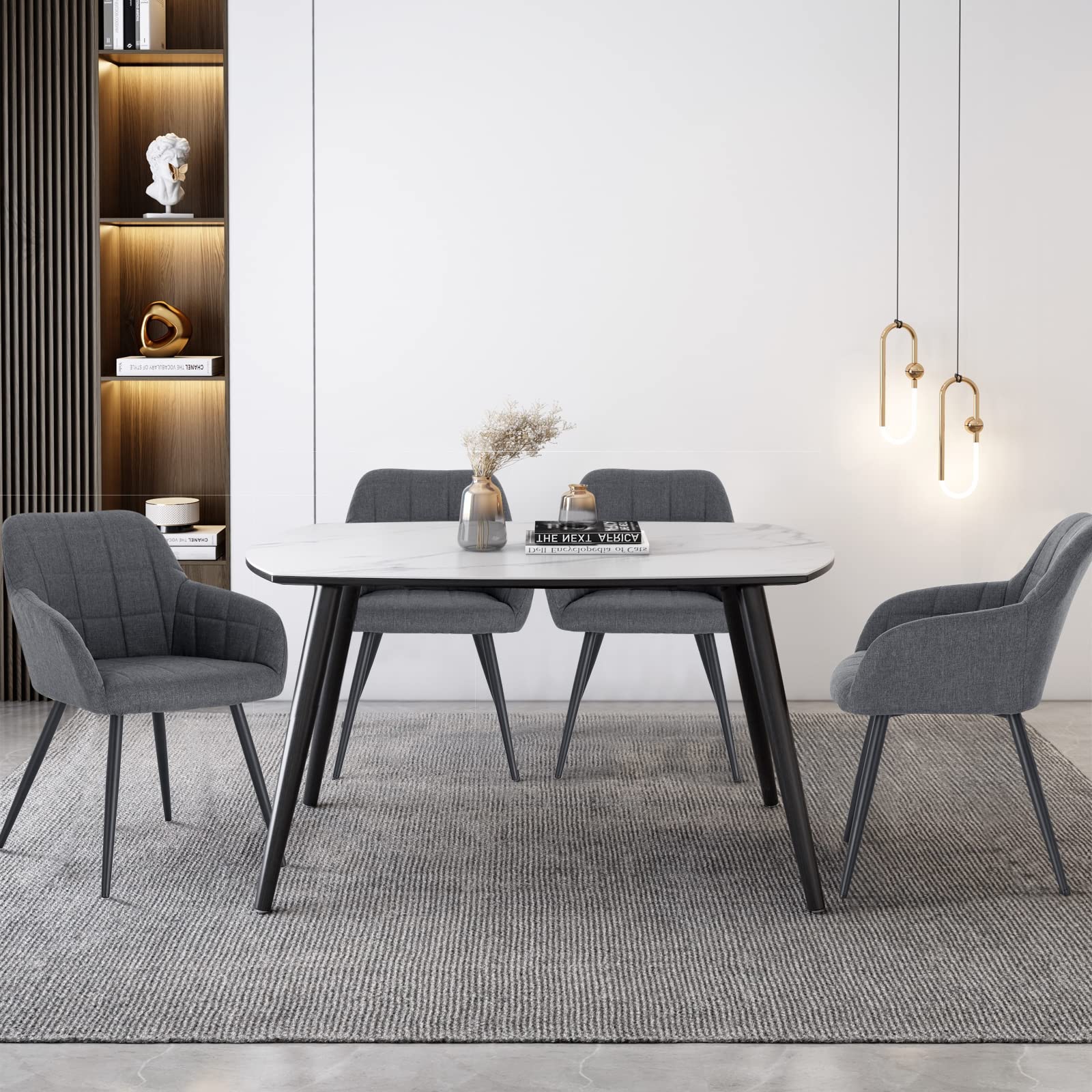 WOLTU Juego de 2 Sillas de Comedor,Tapizadas Lino, Gris Oscuro | Vintage,con Reposabrazos,Estructura de Metal