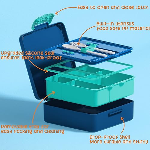 Miniatura 4 de Fimibuke Lonchera Bento para niños con 4 compartimentos, bolsa de almuerzo aislada, botella de agua aislada de acero inoxidable, paquete de hielo y