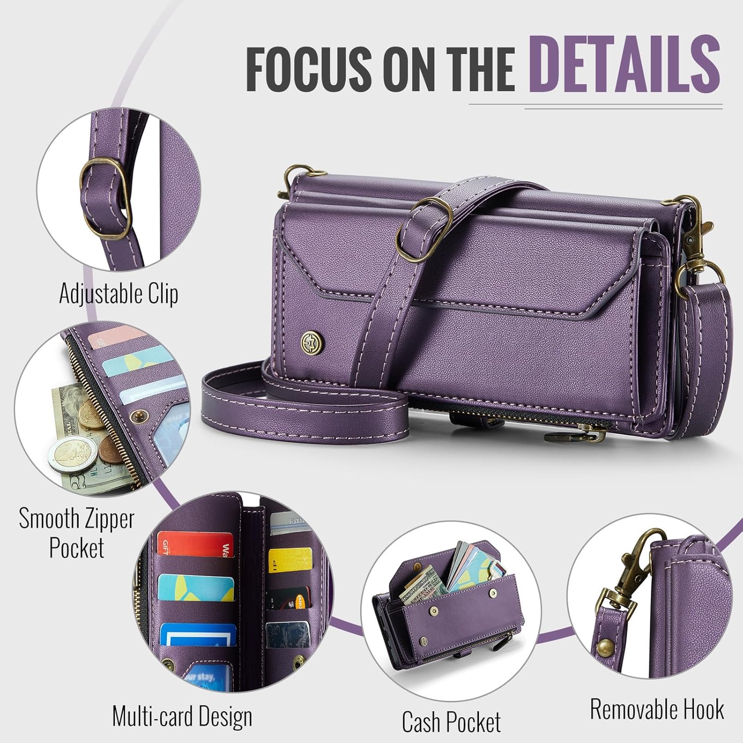 Dteck Flip Wallet Case for Google Pixel 10 Pro XL (2025, 6.8") with Wrist Strap/Crossbody Shoulder Strap, 7 Card Slots, 2 Pockets, RFID Blocking, Lightweight PU Leather Protective Stand Case, Purple