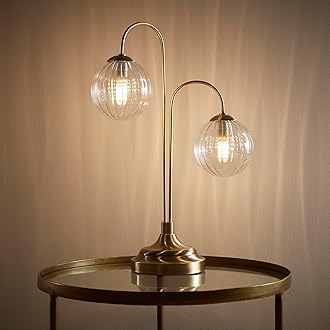New Haven Antique Brass Table Lamp with Glass Globe Shades