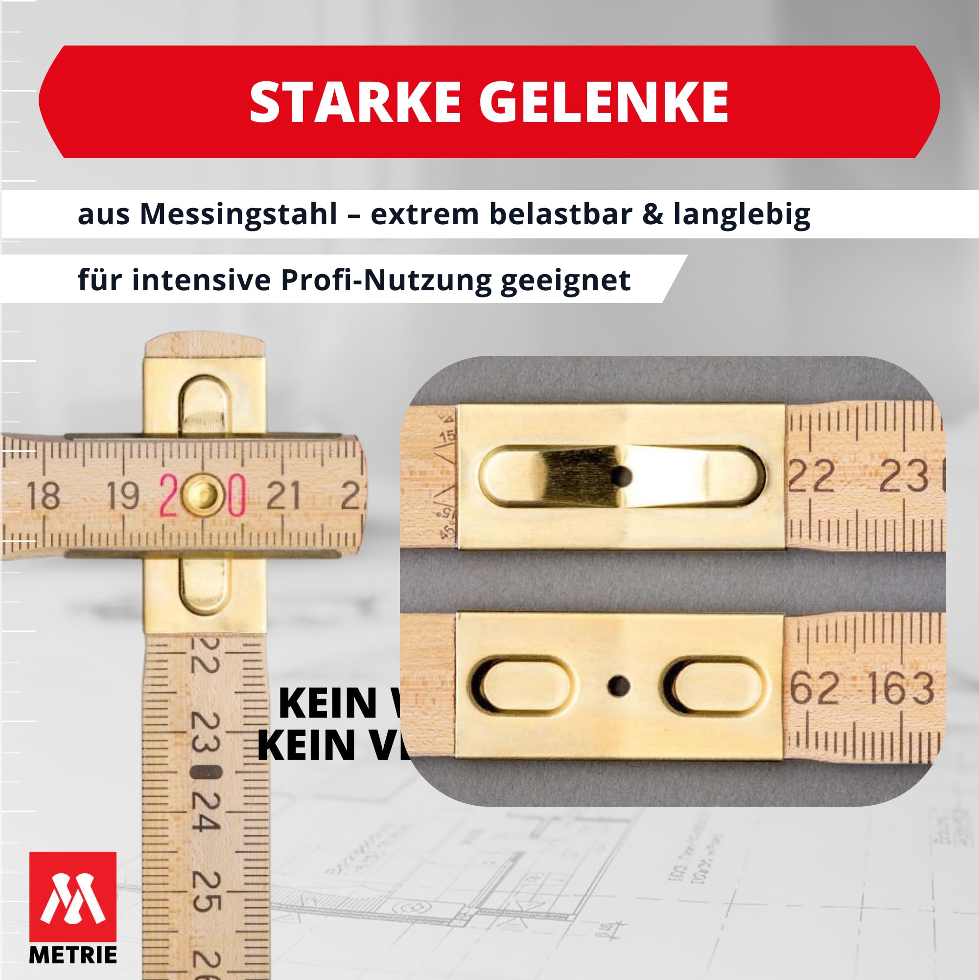 Regla plegable M METRIE PERFEKT 10-2 m - Natural - Graduación dúplex, Fabricada en la UE - 10 unidades