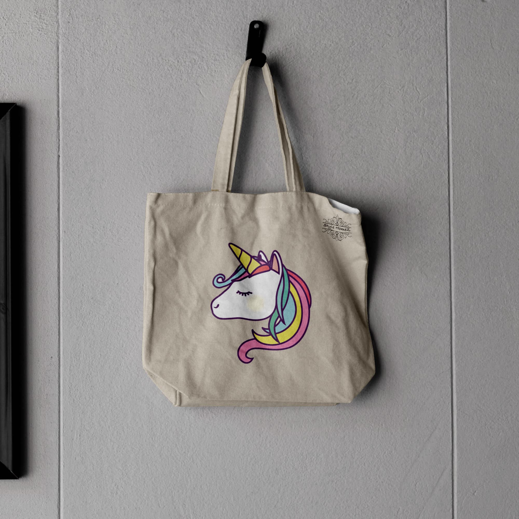 ALFANSO Classic Eco-Friendly & Reusable Cotton Canvas Grocery Tote Bag, Medium Size 16 x 14 Inch Natural Color (UNICORN) 4