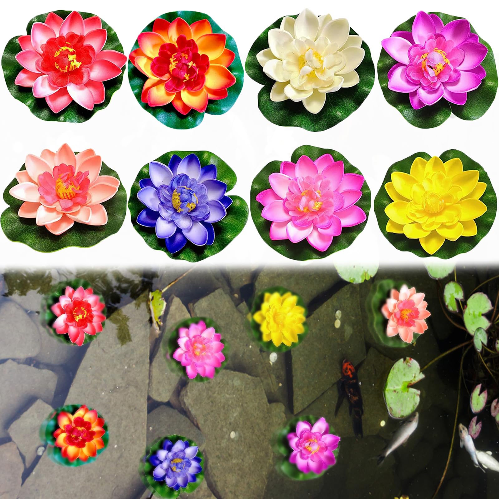 Fiori di Loto Artificiali, 8 Pezzi Fiore Artificiale Galleggiante, Fiore di Loto Artificiale, Fiore di Loto Galleggiante, Fiori Galleggianti Ninfee Finte Galleggianti per Laghetti Finti Galleggianti