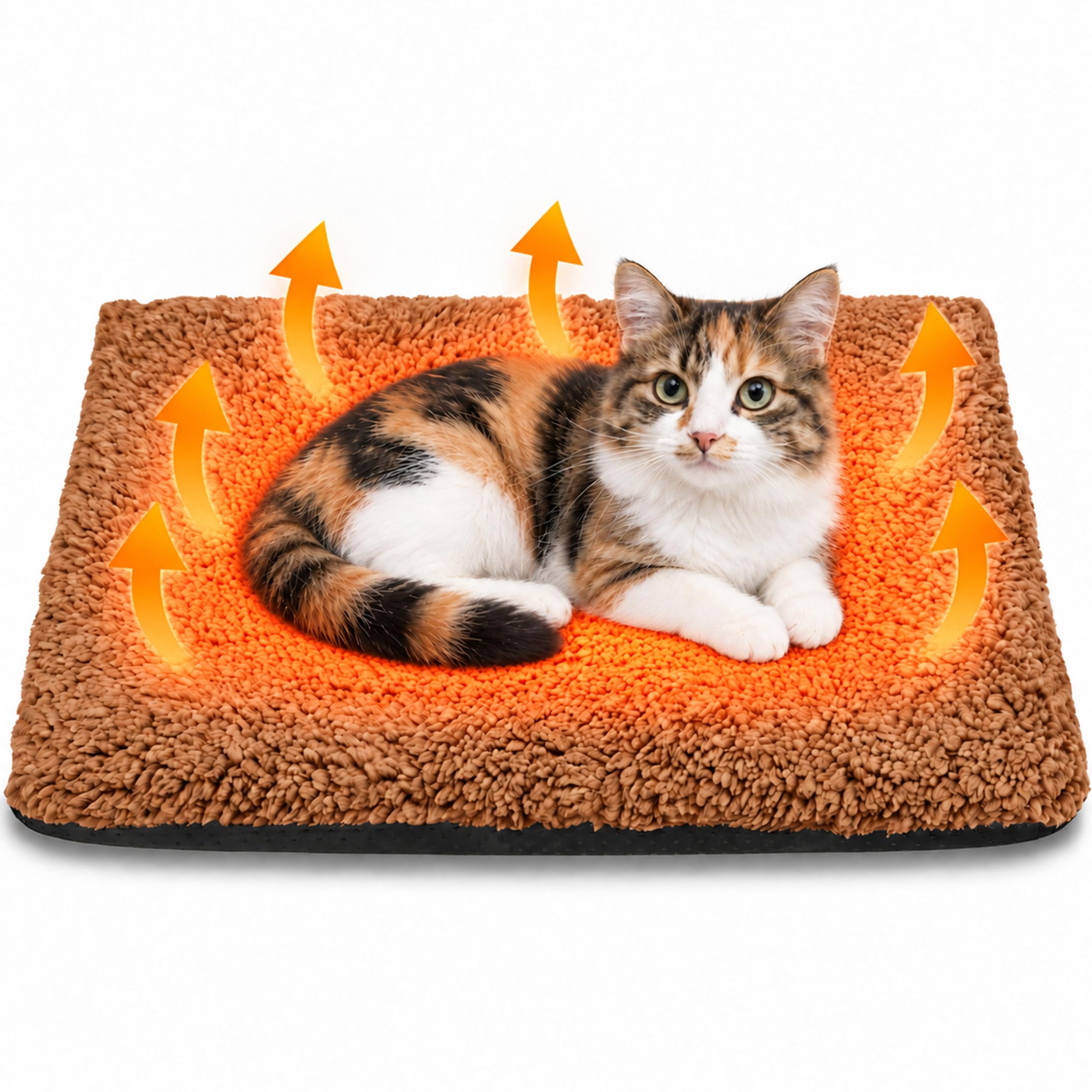PatiencET Self Warming Cat Bed for Indoor Cats 14'' x 20'' - Cozy Fleece Heating Pad, Non-Electric Thermal Mat for Small Pets, Washable Soft Cushion for Winter Comfort and Warmth Khaki