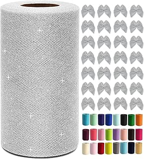 Silver Glitter Tulle Rolls 6 Inch by 50 Yards Sparkle Fabric Ribbon for DIY Tutu Skirt Sewing Bow Wedding Decorations Craf...