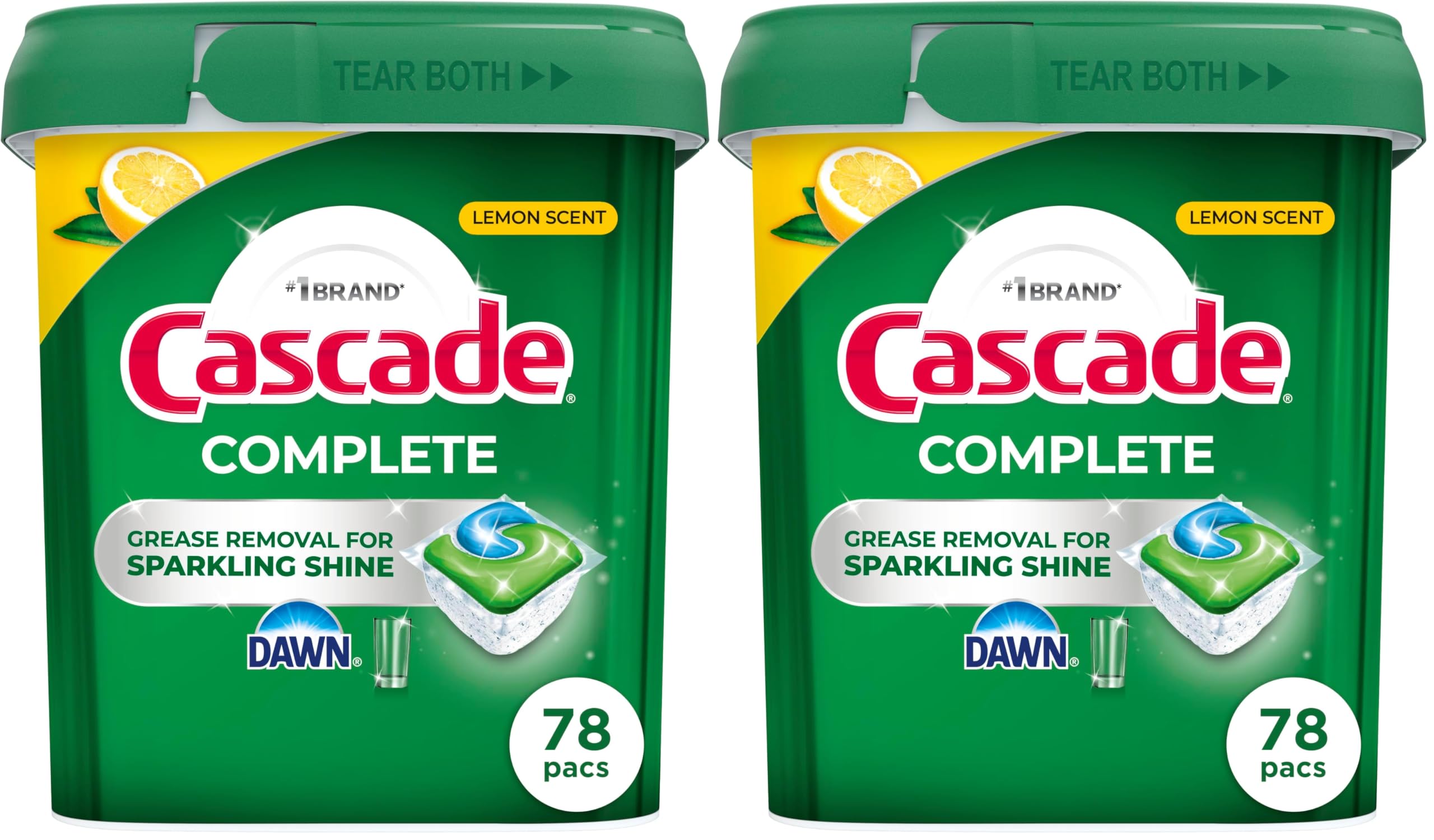 Cascade Complete Dishwasher Pods, Dishwasher Detergent, Lemon Scent ActionPacs, Cleaning Supplies, 78 Count (Pack of 2)