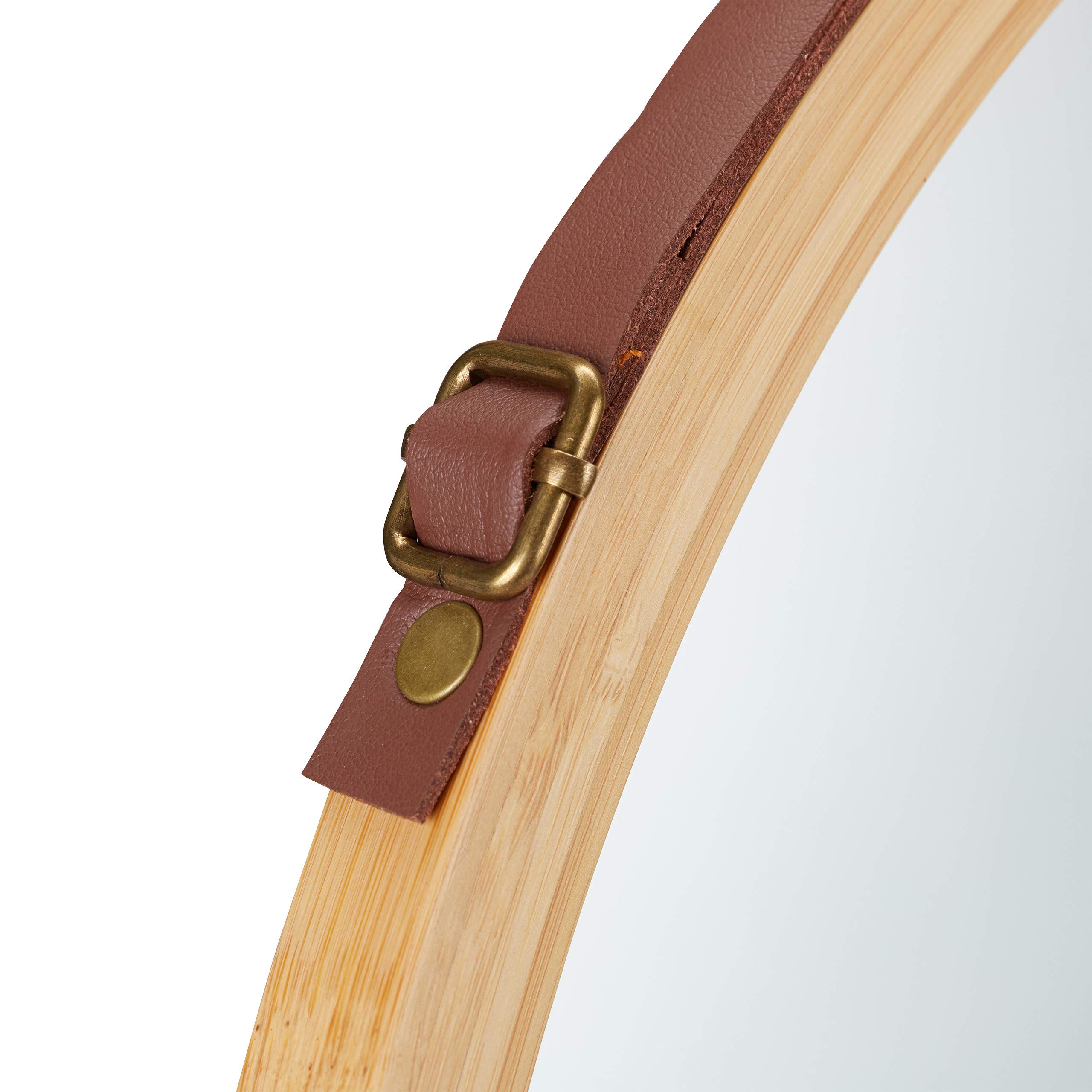 Relaxdays Lustro wiszące okrągłe, regulowany pasek, rama z bambusa, nowoczesne, do przedpokoju, ∅: 45 cm, naturalne