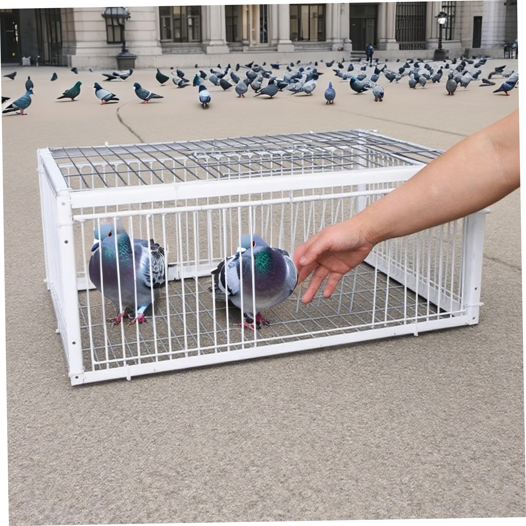 Piège à Pigeons, piège à Oiseaux avec entrées Sens Unique et Lucarne, Cage Pigeons en métal de 16 x 12 x 10 Pouces pour fermes, granges, Jardins, Cage d'élevage de colombes