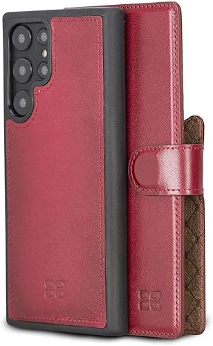 BOULETTA Funda tipo cartera para Samsung Galaxy S22 Ultra, 4 tarjeteros con bloqueo RFID, carga inalámbrica, funda protectora magnética desmontable