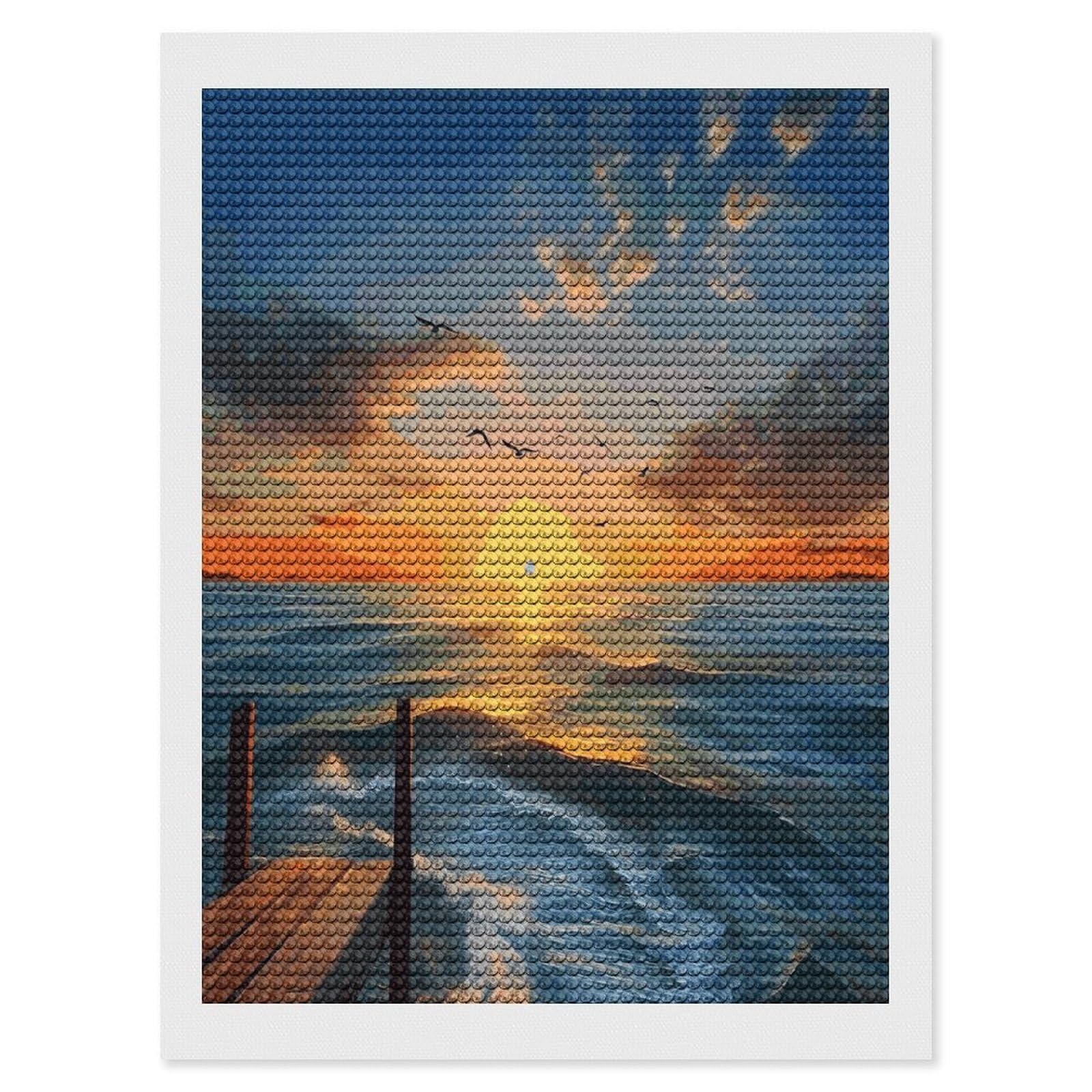 LDGSUPH Sunset Sea Diamond Painting Kits for Adults Paint with Diamond Pictures Art DIY Full Drill Diamond Dots Painting Personalized Diamond Photo for Home Wall Decor Gift 12"x16"