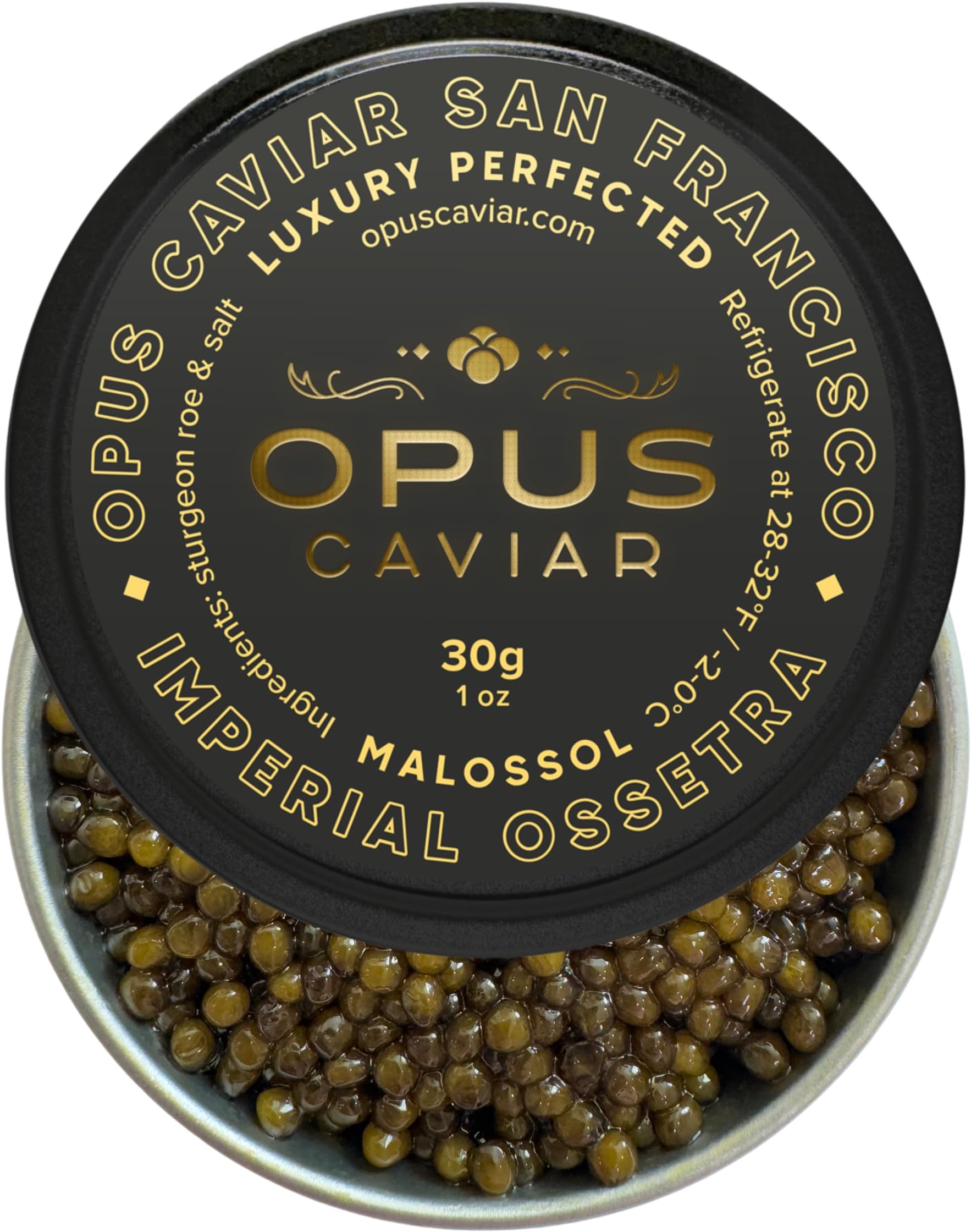 Opus Imperial Osetra Black Caviar - Great with Blinis for Caviar Food as Fresh Cavier Fish Roe, Osetra Non-Pasteurized Sturgeon Cabiar, Affordable Gourmet Cavier, Ossetra Sturgeon Roe 1oz / 30g