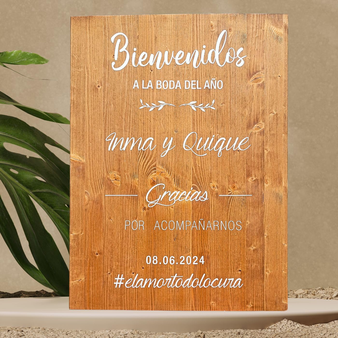 Affiche de mariage de bienvenue en bois massif, 2 tailles (60 x 40 cm/90 x 60 cm), couleurs au choix