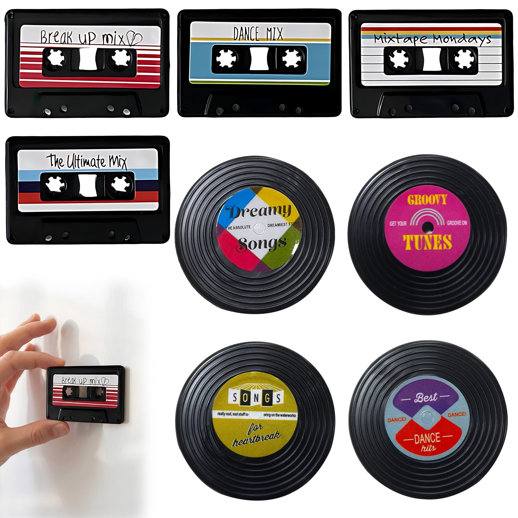 8 Pcs Fridge Magnet, Magnets for Fridge, Refrigerator Magnets Set Featuring Vinyl Records and Cassette Shapes, Retro Music Inspired Decor, Ideal for Kitchen and Refrigerator Display