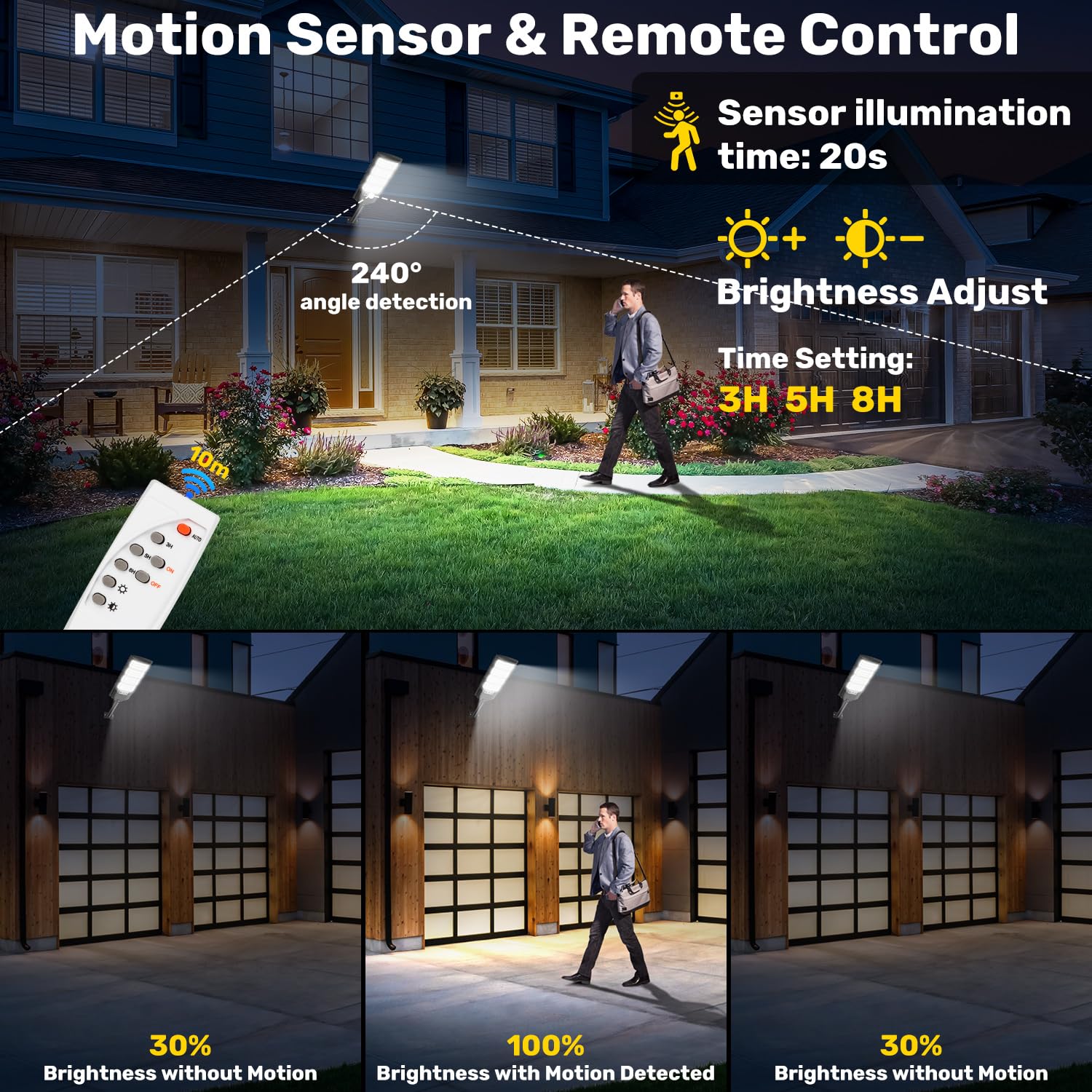 PEAKRO - Projecteur Solaire Extérieur 600W Avec Détecteur De Mouvement - 4500 MAh, IP66, Télécommande - 2 Lampadaires Pour Jardin, Allée, Garage