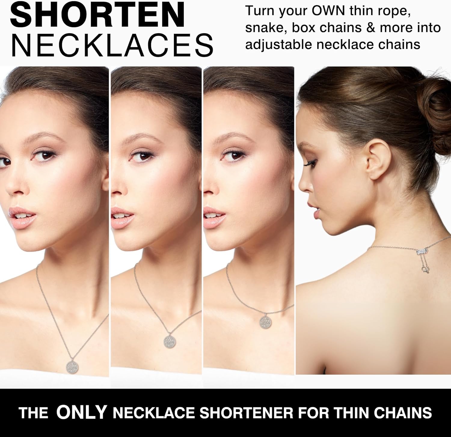 Necklace Shortener 2pc Small Set for Thin Chains 18k Gold and Silver Plated Brass Necklace Shortener Clasp to Shorten and Layer Rope Snake Box Chains