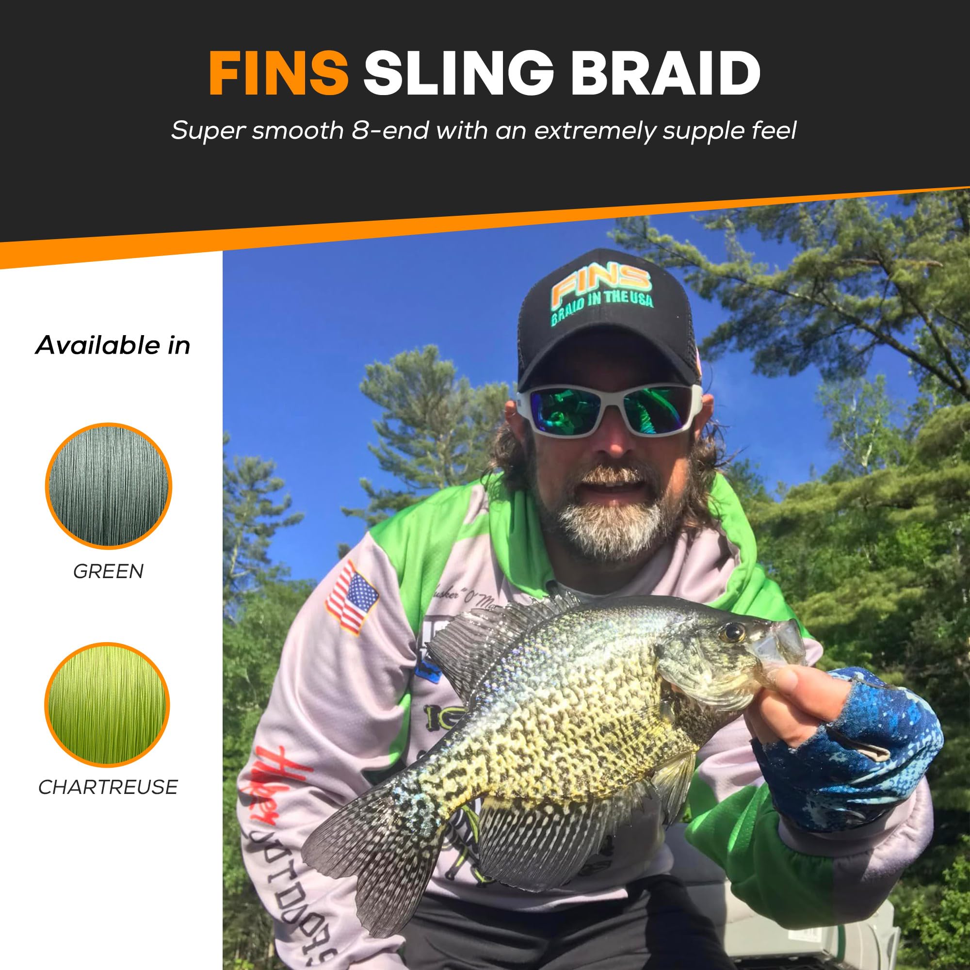FINS Sling Braided Fishing Line - Versatile, Compact Braid for All Fisheries - Super Smooth 8-End, 20% Stronger, Soft for Delicate Baits, Made in USA - Chartreuse - 30 lb - 150 Yds