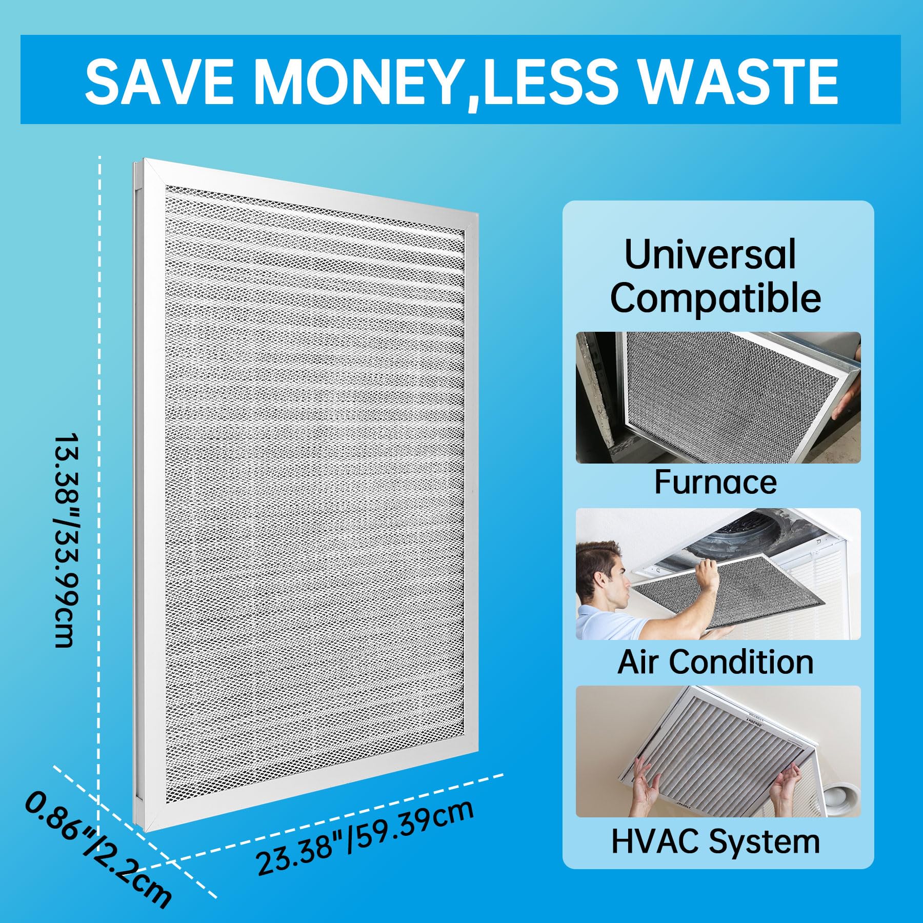 UBeesize 14x24x1 Reusable Electrostatic Air Filter HVAC AC Furnace Filter,MERV 8,Washable, Lasts a Lifetime,Permanent Air Filter,Breathe Fresher,Home And Office(Actual Size:13.38x23.38x0.86 Inch)