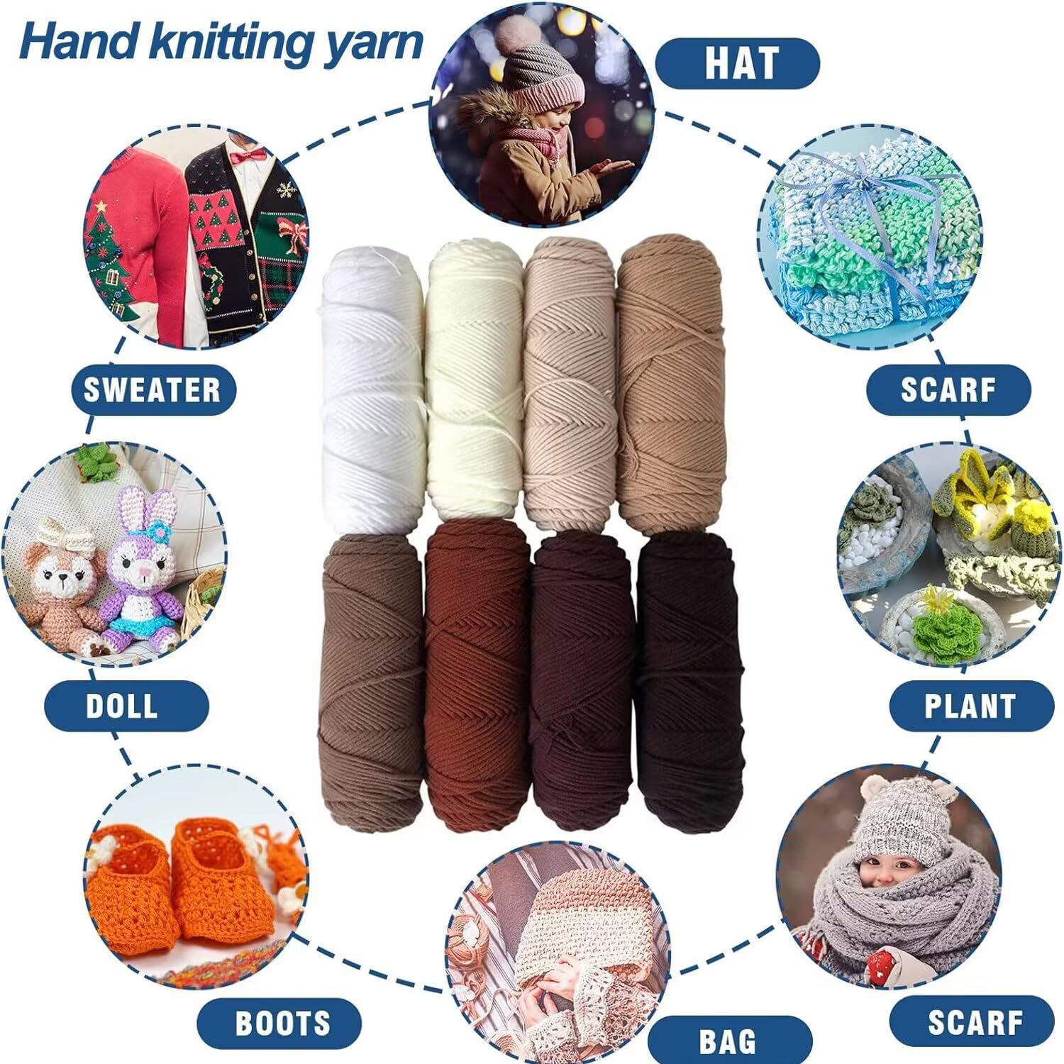 Pelote de fil acrylique pour la fabrication de tapis, 3 mm, 8 brins de fil acrylique, 100 g pour pistolet, crochet, tricot, chapeaux, poupées, écharpes