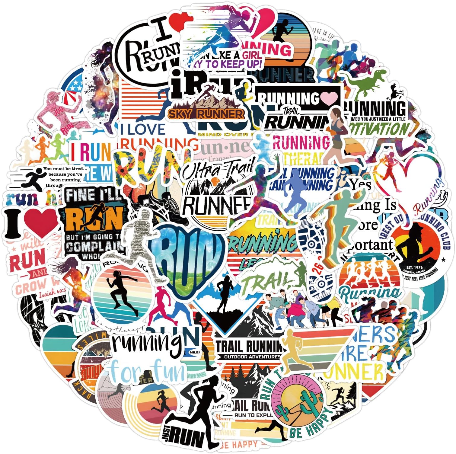 110Pcs Running Stickers Pack, Funny Sport Vinyl Waterproof Sticker Decals for Water Bottle,Laptop,Phone,Skateboard,Scrapbooking,Bumper for Kids Teens Adults Fans for Party Supply…