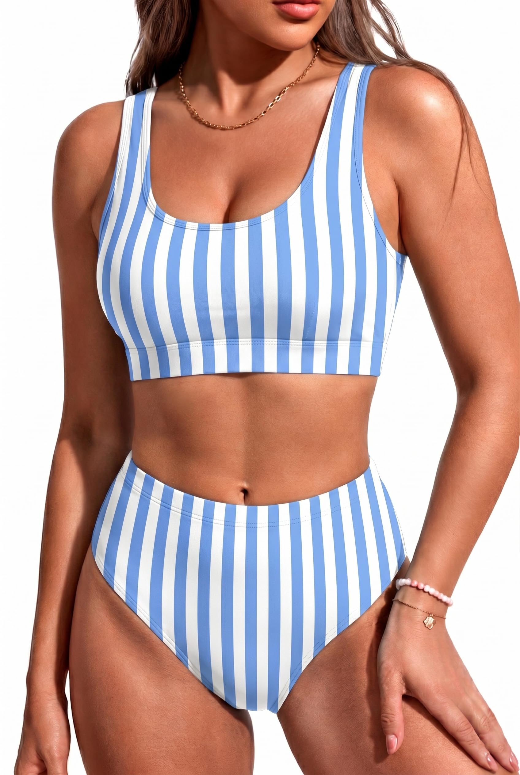 Sporty Bikini Set Two Piece High Waisted Swimsuit Athletic Bathing Suit