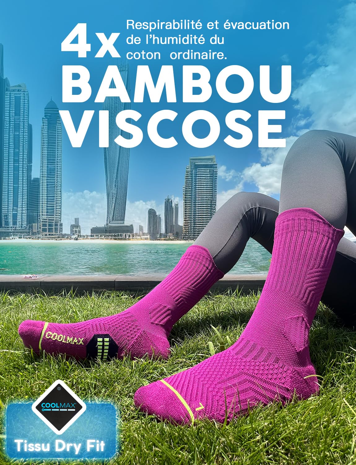 Juclise Chaussettes bambou Coolmax de course à pied pour femme, pour la Randonnée & le Gym,