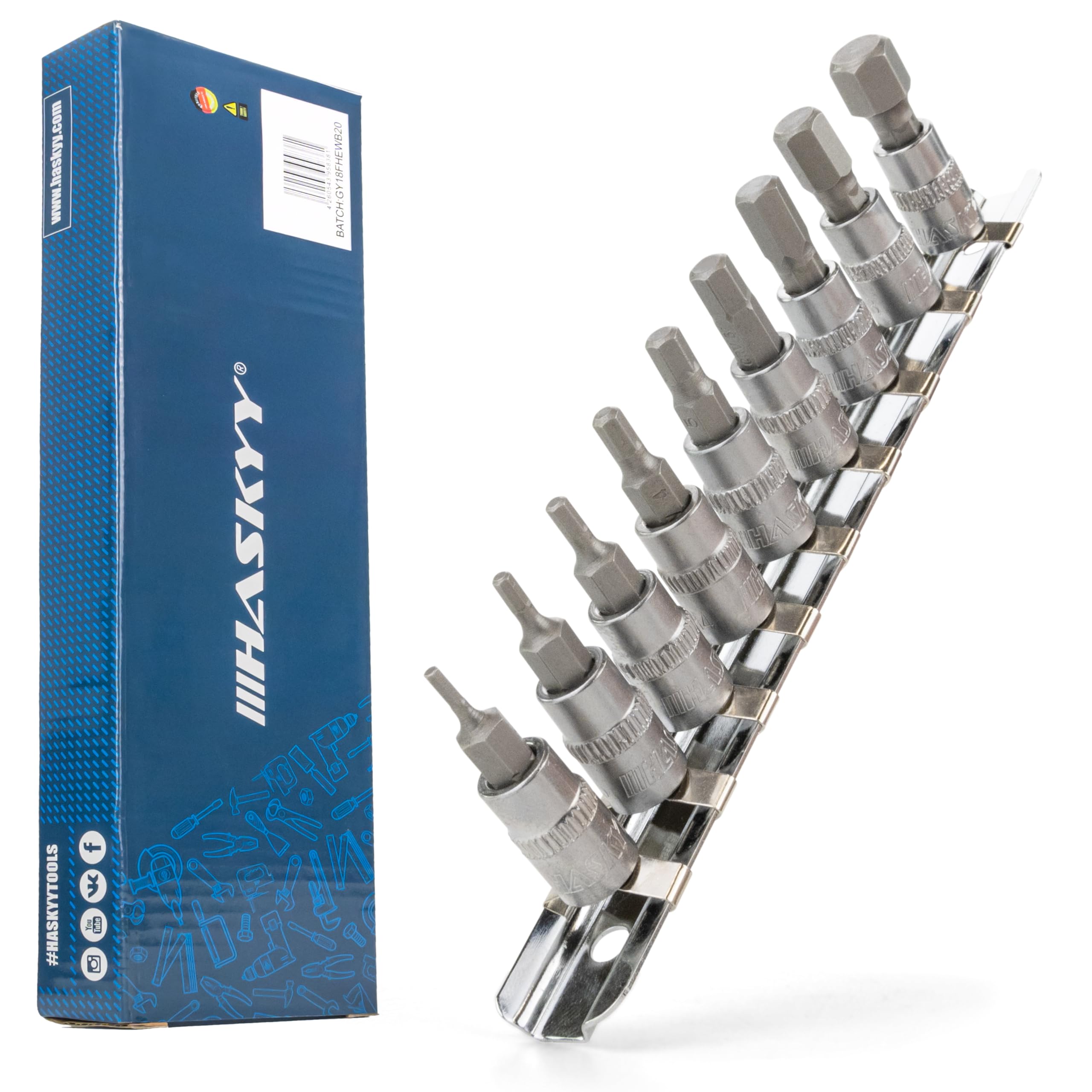 HASKYY Juego Vasos Hexagonales 1/4" H2-H10 Puntas Allen, Bits Hexagonales, Set para Destornillador y Llave de Vaso 9 piezas
