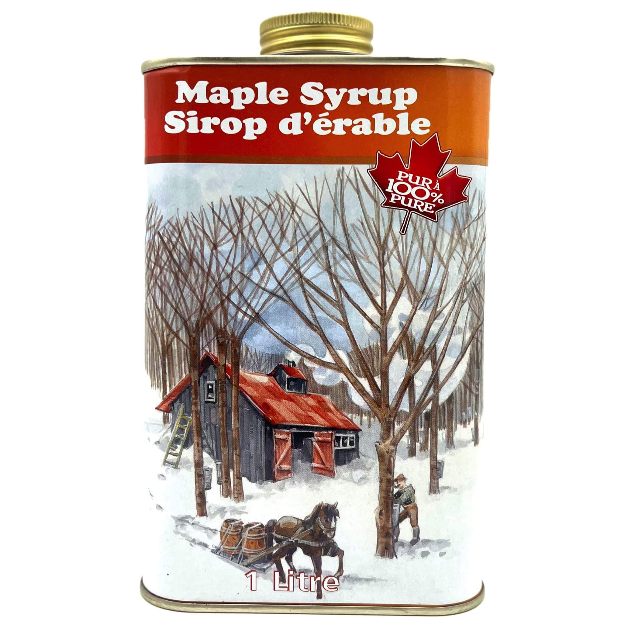 Sirop d'érable du Canada en bidon métal de 1 Litre - Au couleurs du Canada - 100% pur - Les Trésors d'érable
