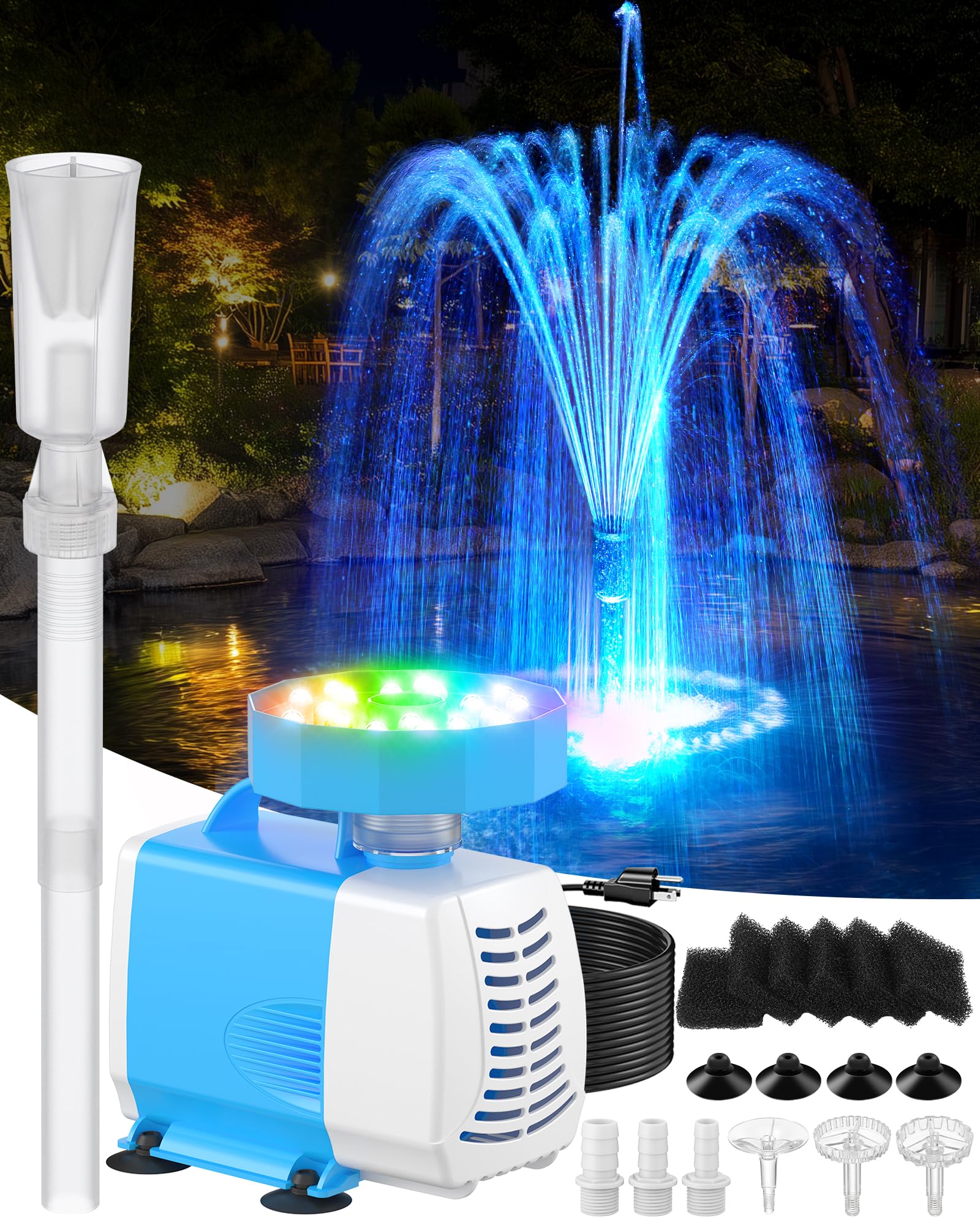 Photo 1 of ZoneJoy Submersible Pump RGB Pond Filter System Kits,3-in-1 Pond Filter Fountain with Colorful Light,660GPH Ponds Filter Box,Multi-layer Filtration, Applicable to Garden Fish Pond,Water Feature-bule