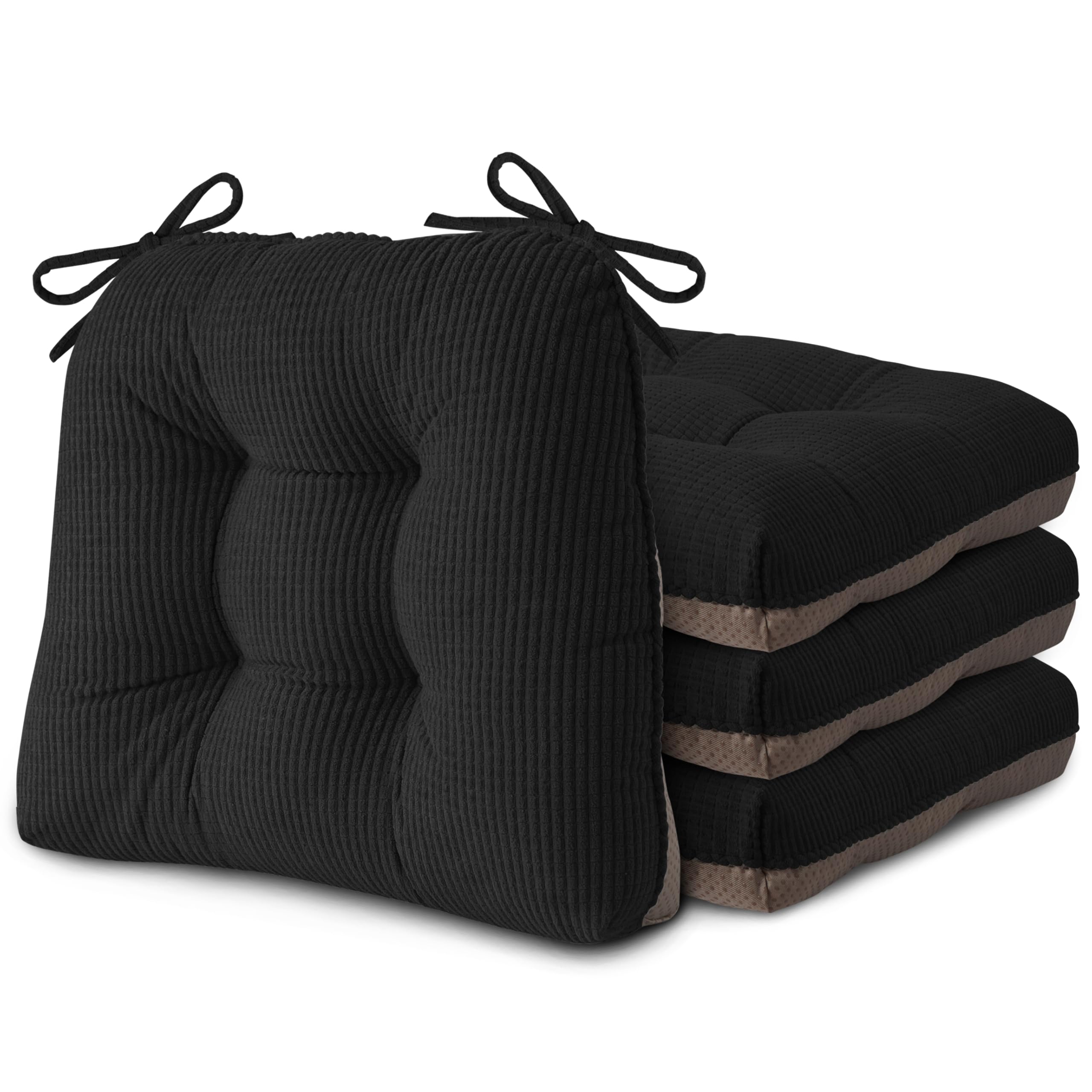 AddGrace Chair Cushions for Dining Chairs Set of 4 Non-Slip Kitchen Seat Cushion Soft Dining Room Seat Pads with Ties 40cm x 40cm x 8.5 cm Black