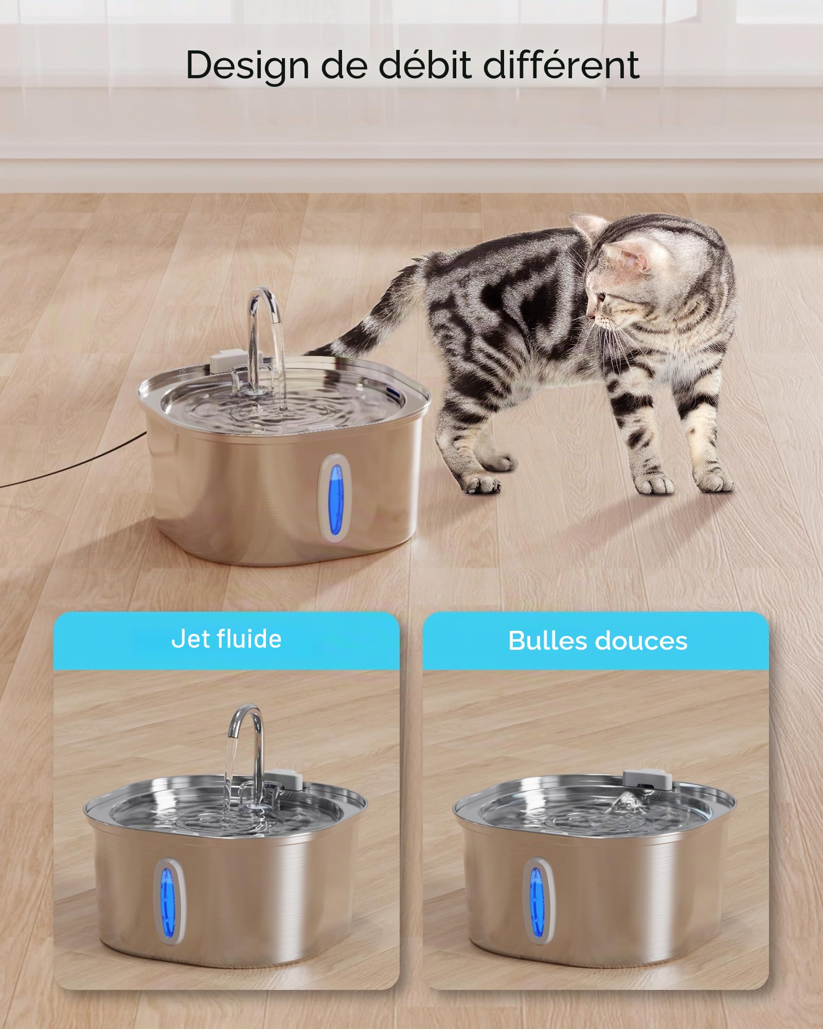 Fontaine à Eau pour Chats PEKTACO en Acier Inoxydable – Fontaine 3.2L pour Intérieur avec Indicateur de Niveau d'eau, Fontaine pour Chats et Chiens, 6 Filtres + 6 Éponges